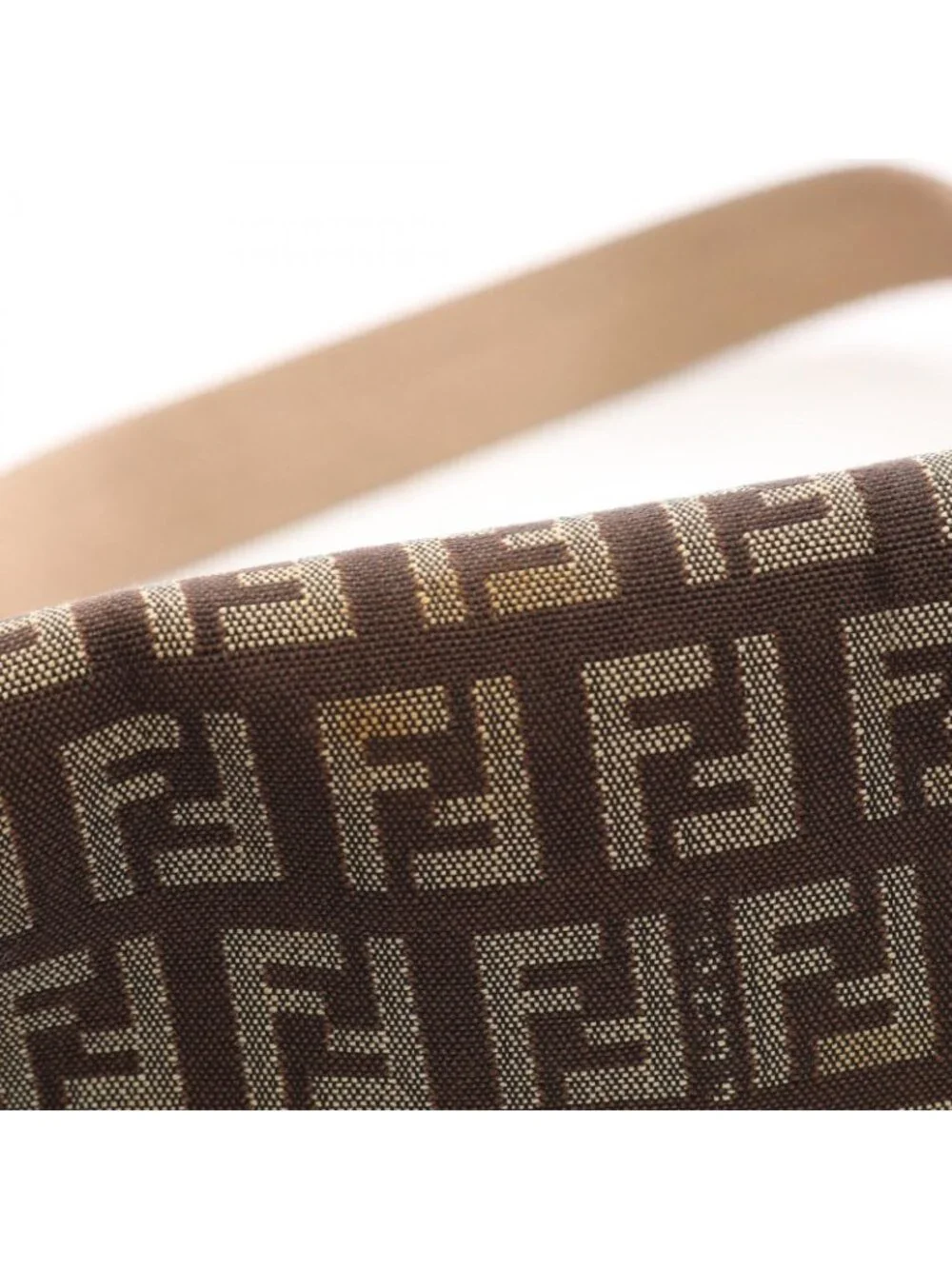 Fendi Shoulder Bag Zucchino Dark Brown Beige Canvas Leather
